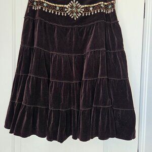 Nevada Boho vintage tiered chocolate brown velvet beaded skirt Size Medium